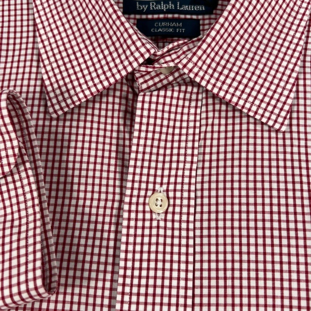 Polo Ralph Lauren Shirt Mens 17.5 Red Check Long Sleeve Button Up Curham Classic